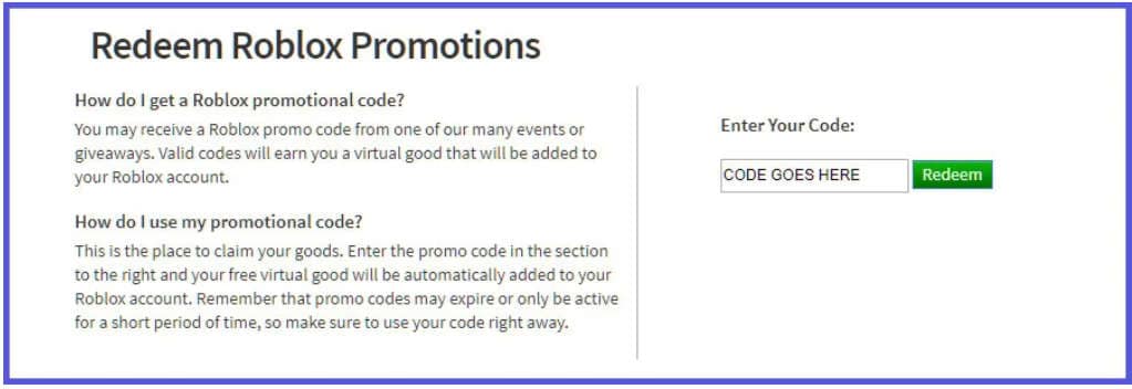 Roblox Promo Code Redeem