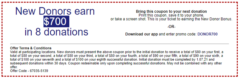 Biolife Promotion $700 for New donors